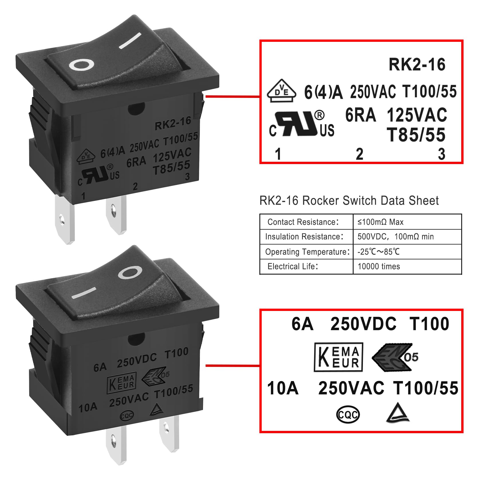 Heschen - Interruptor basculante rectangular (2 posiciones, 2